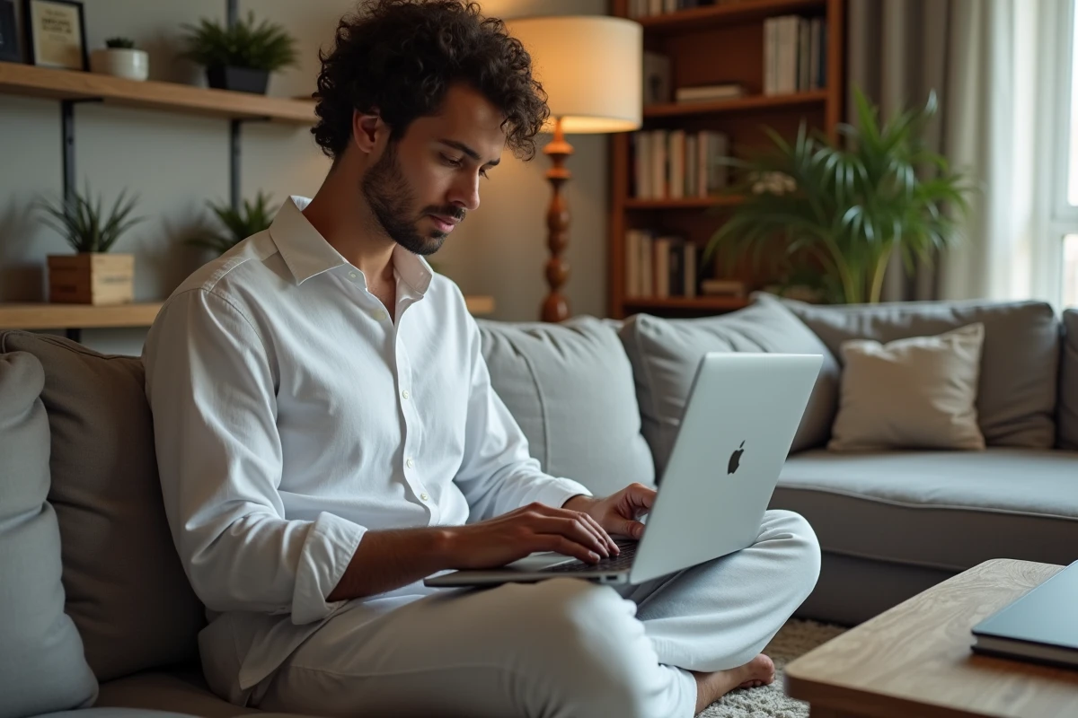 Personne activant la double authentification sur son ordinateur portable depuis son domicile pour sécuriser son télétravail