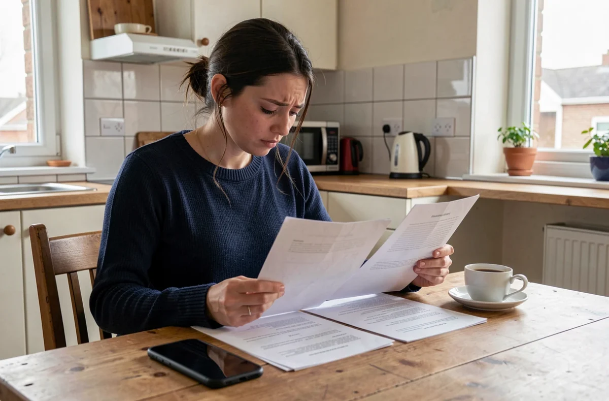 Femme comparant des documents administratifs à la maison pour retrouver les références d'un PV RATP