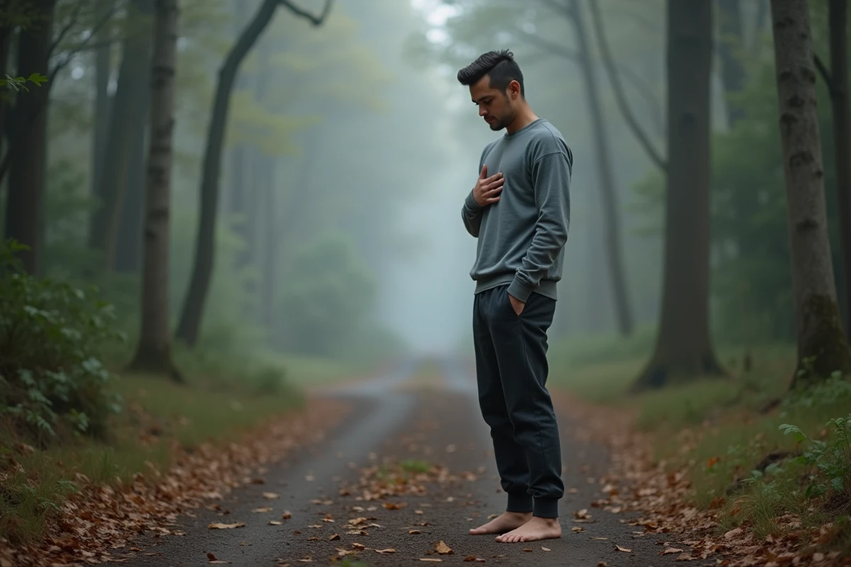 Homme en pleine nature pratiquant une pause introspective pour libérer ses émotions et purifier son corps émotionnel