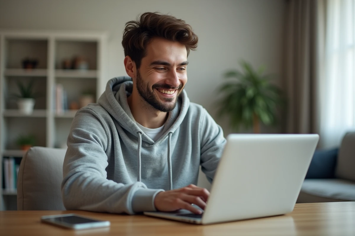 Homme cherchant une rencontre sérieuse sur un site de rencontre gratuit sans inscription depuis chez lui