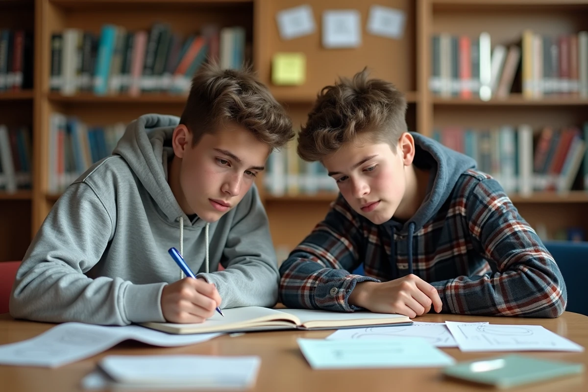 Deux lycéens préparant ensemble un plan concret pour leur mandat de délégué de classe