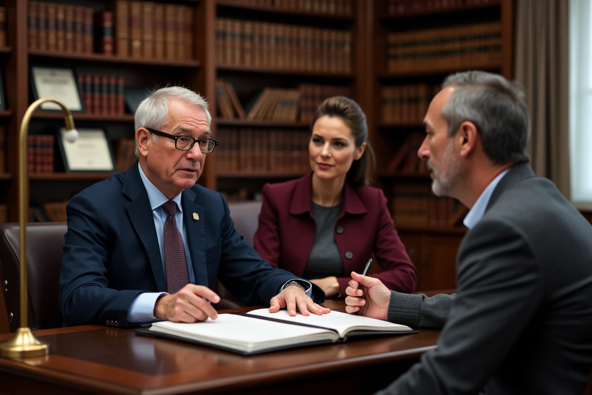 Notaire expliquant les droits successoraux à un couple remarié lors d'une consultation juridique