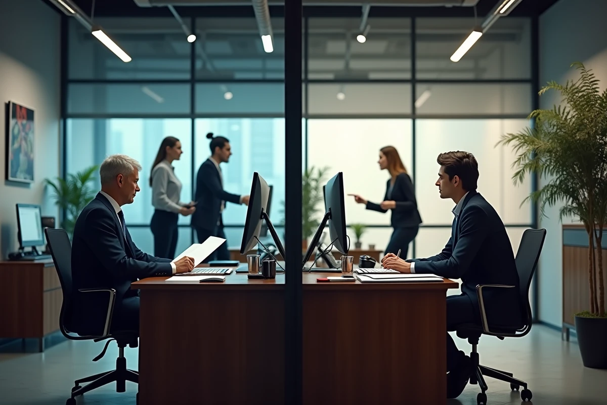 Comparaison visuelle entre une structure hiérarchique traditionnelle et un environnement de travail collaboratif et ouvert