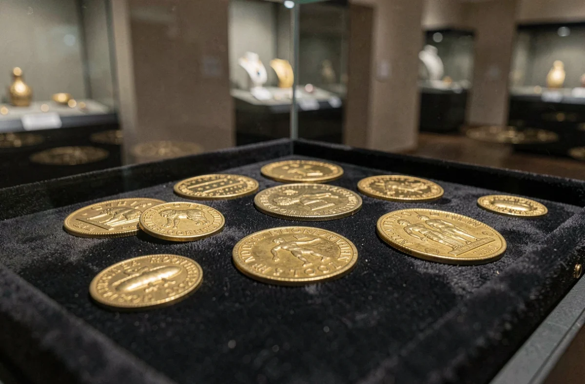 Pièces d'or gallo-romaines du Trésor d'Eauze exposées au musée archéologique du Gers